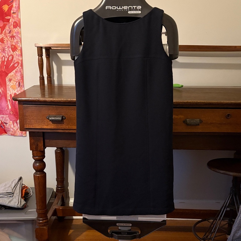 Theory Navy Wool Blend Shift Dress. made in the USA. Carolyn Bessette style.